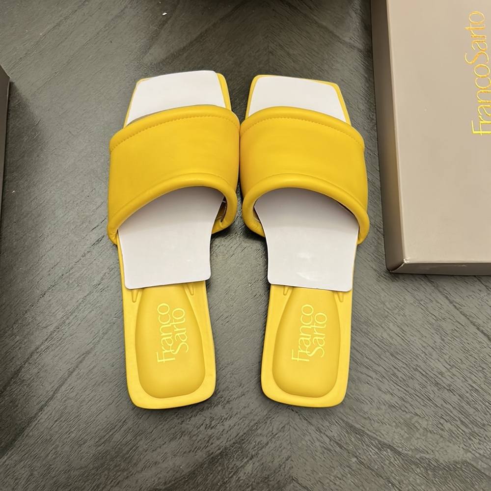 FRANCO SARTO CAVEN LEATHER SQUARE TOE SLIDE SANDALS - Picture 7 of 10